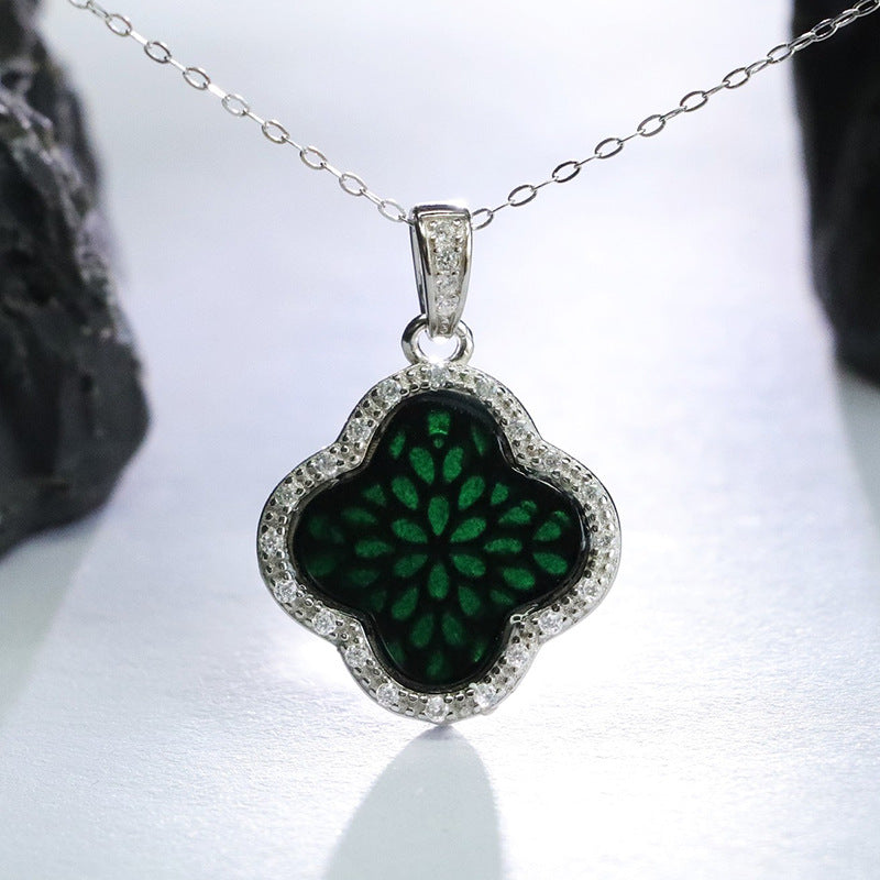 Sterling Silver Four-Leaf Clover Jade Necklace