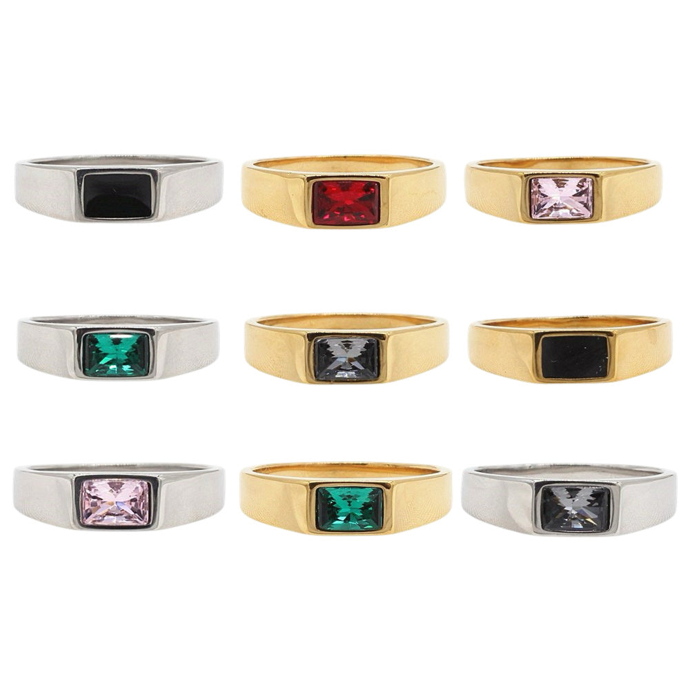 Planderful Jewelry Steel Ring With Rectangular Stone
