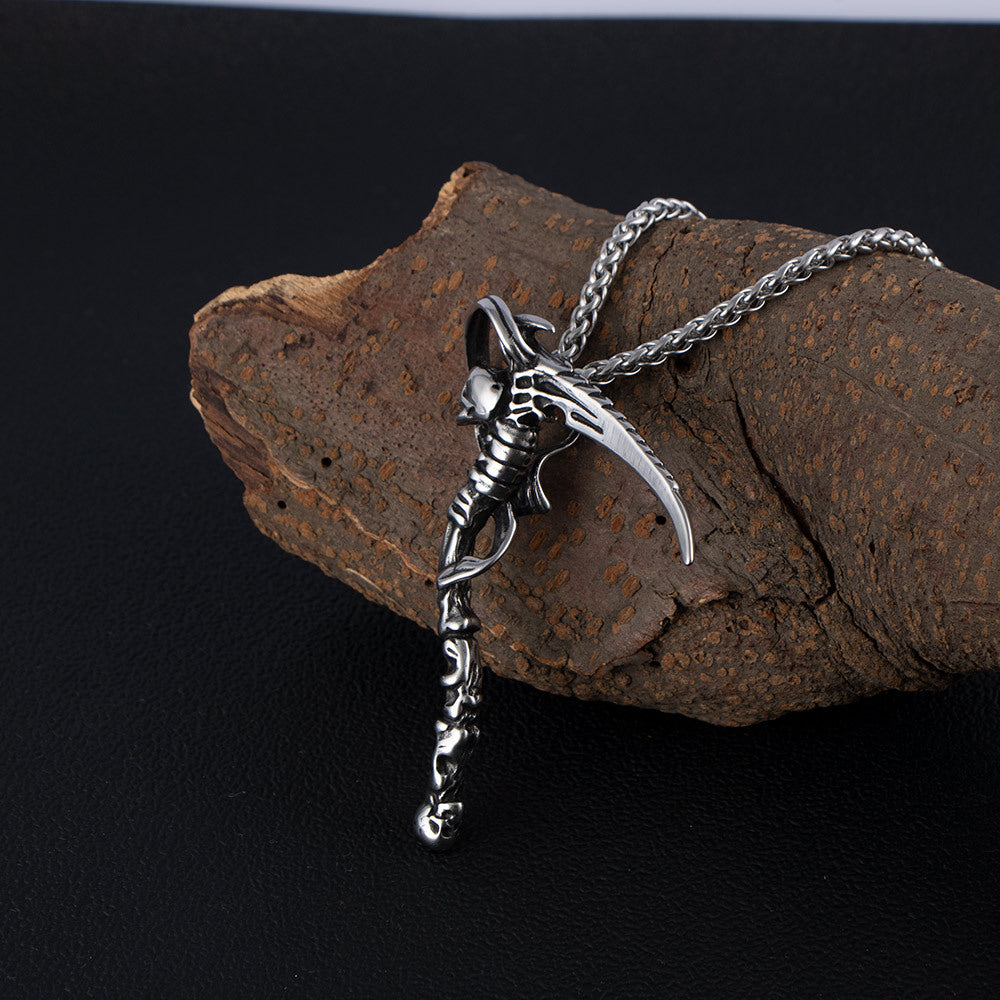 Titanium Steel Exaggerated Retro Reaper Skull & Sickle Pendant Necklace for Stylish Men
