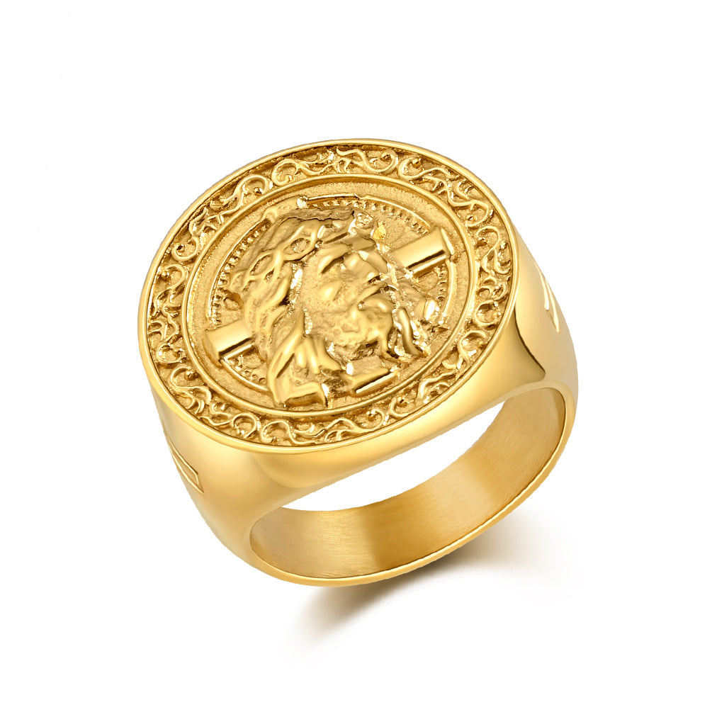 Planderful Cross Stainless Steel Ring For Men Vintage European American Style Classic Jewelry