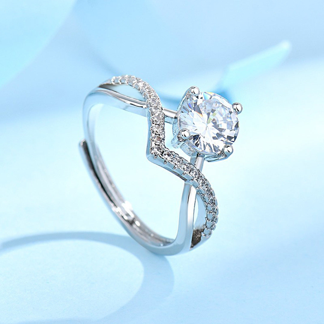 S925 Sterling Silver Zircon Halo Ring — Adjustable