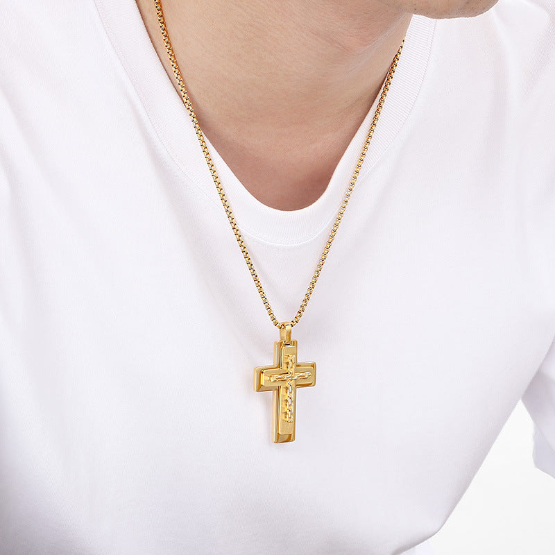 Planderful Cross Necklace for Men Stainless Steel MultiLayer