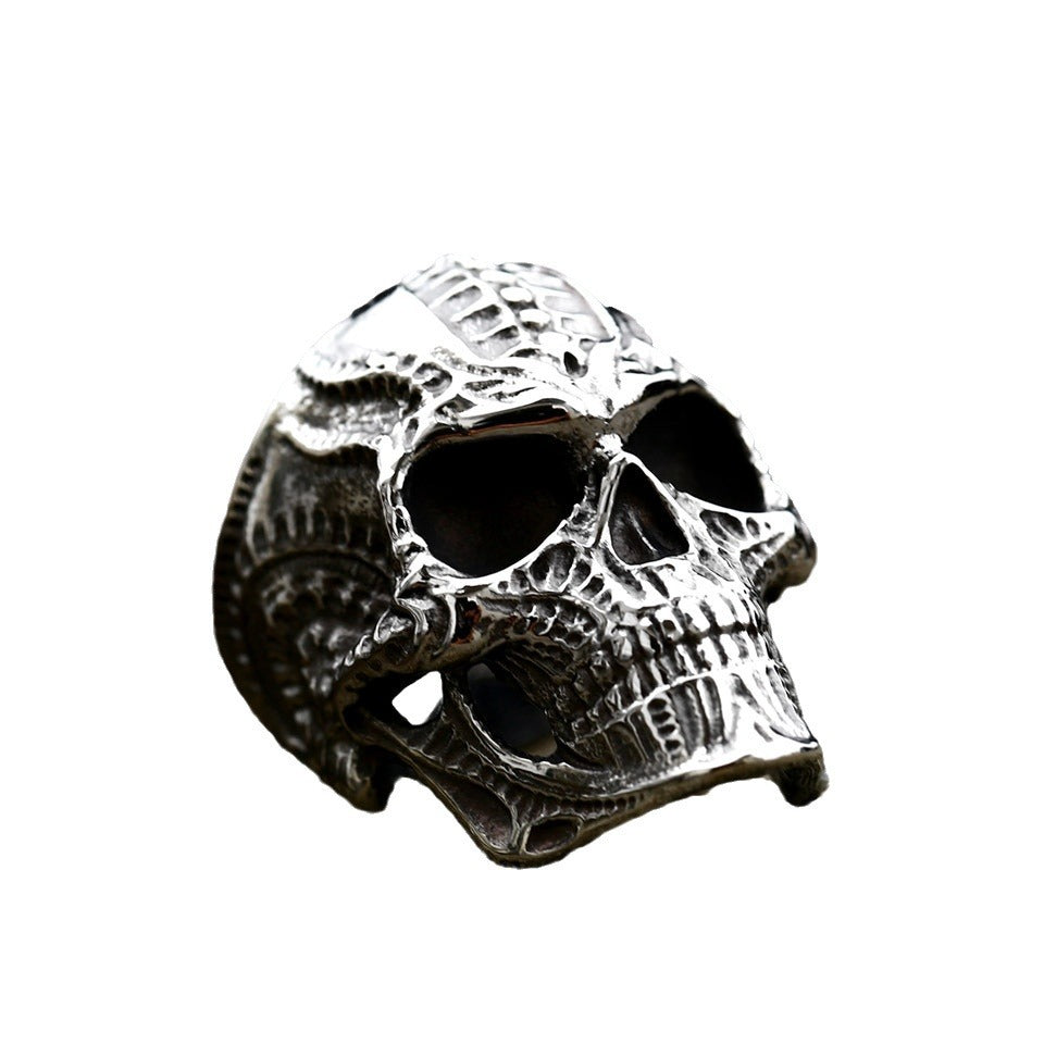 Titanium Steel Punk Skull Ring for Men - Stylish Cross-Border Design in Sizes 7-13