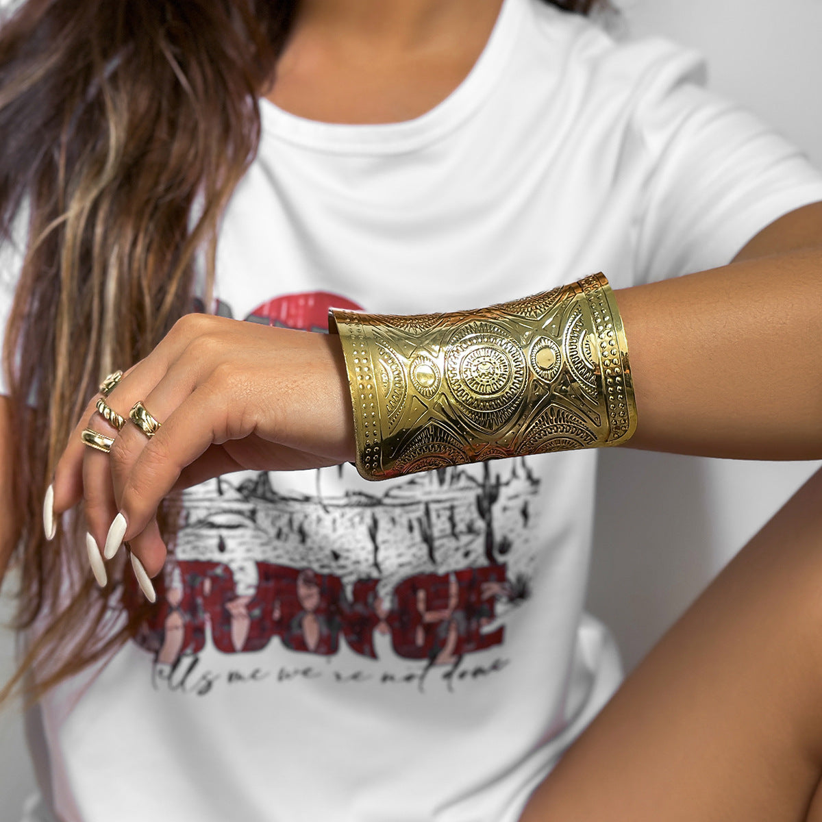 African Eye Graphic Carved Wide Cuff Bracelet with Retro Charm - Vienna Verve Collection