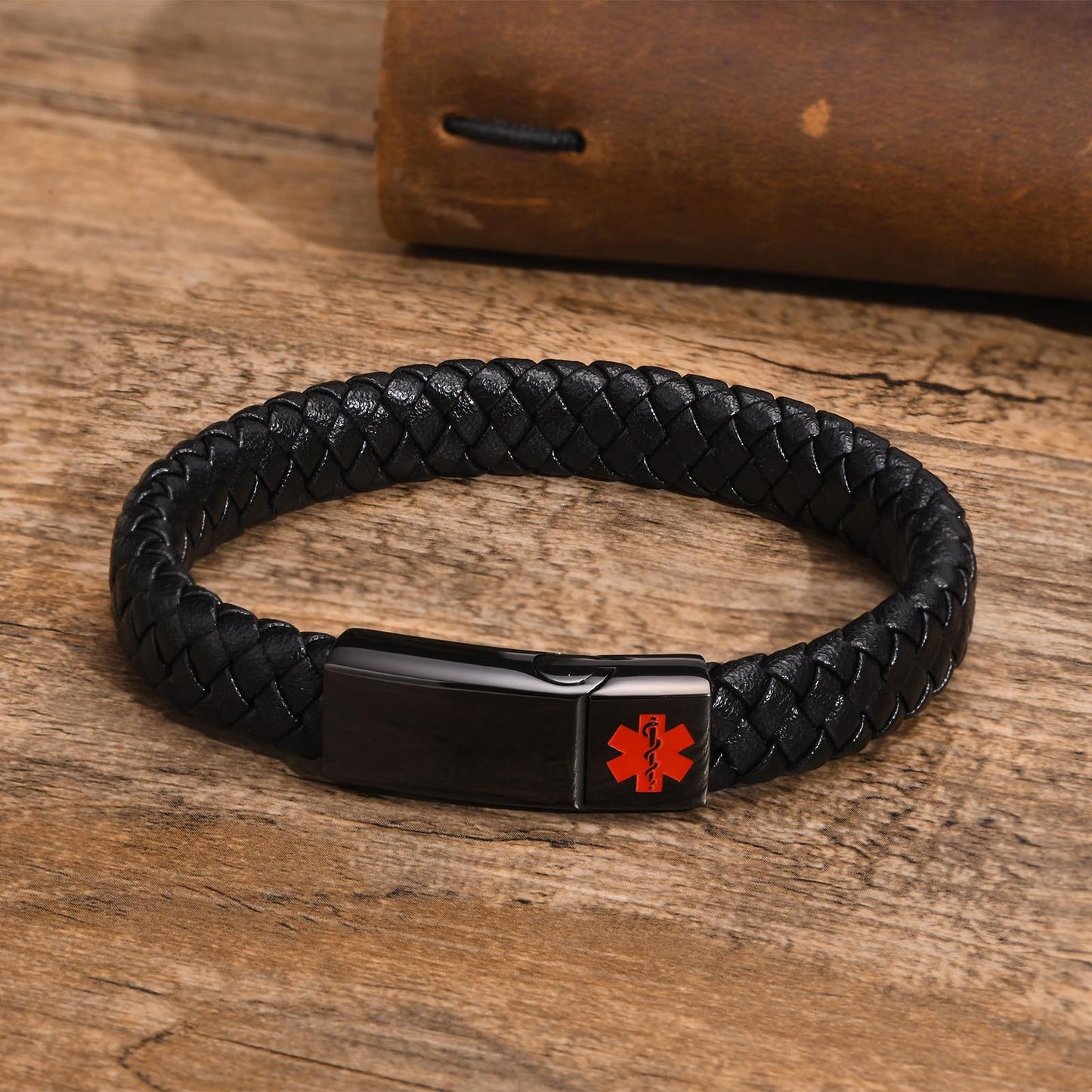 Stainless Steel Magnetic Buckle Red Medical Logo Bracelet for Men