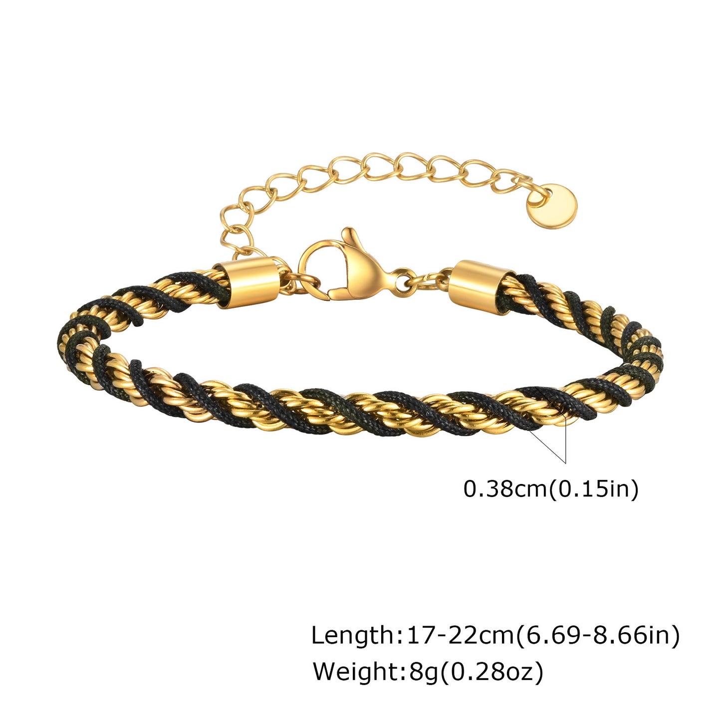 Stainless Steel Black Braided Rope Twist Bracelet Planderful