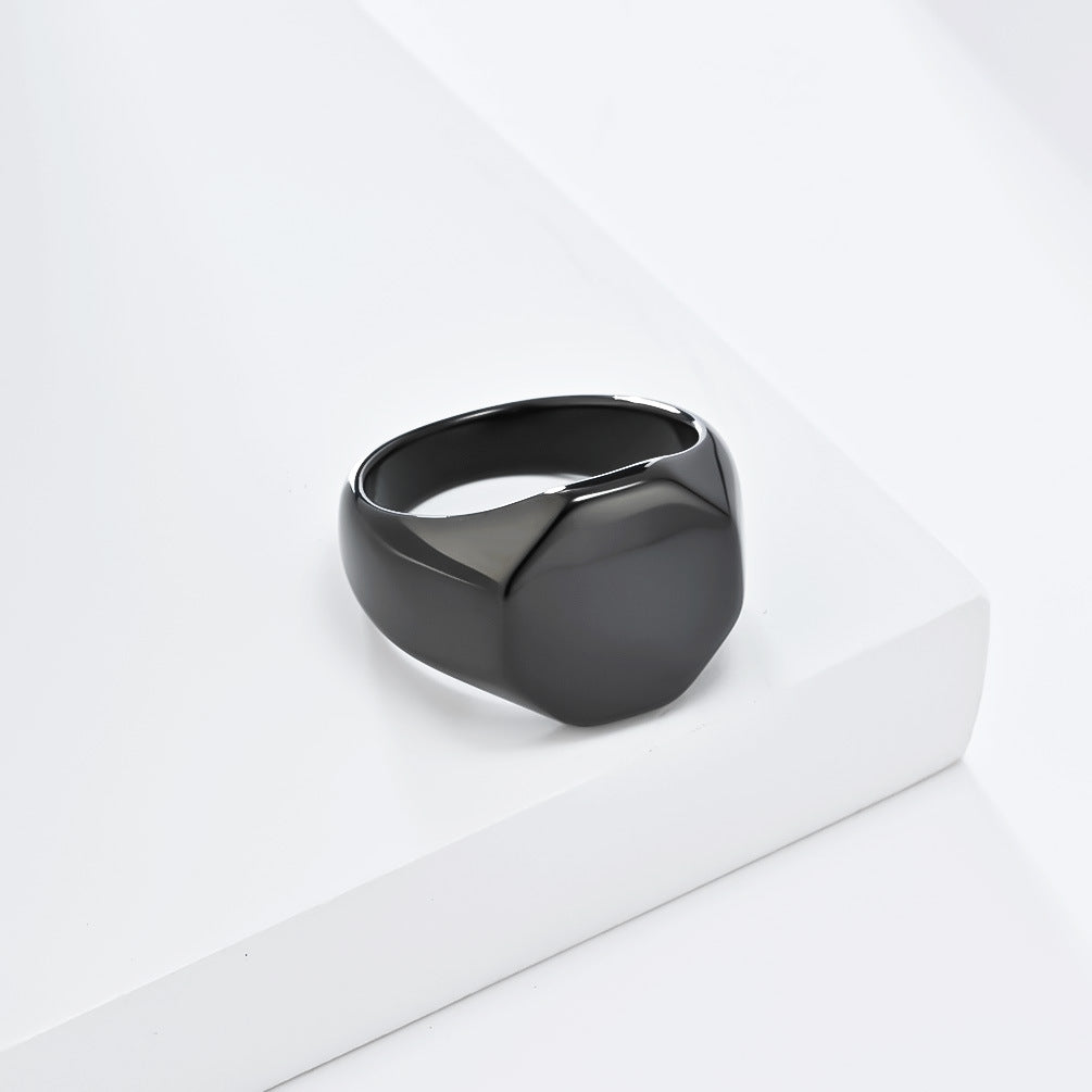 Cold Wind Geometric Six-Sided Titanium Steel Ring for Men