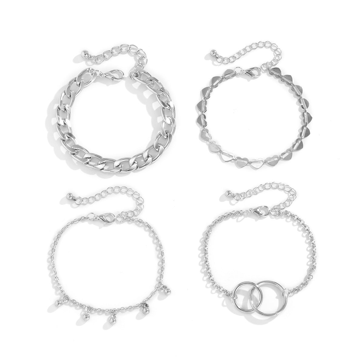 Planderful Vienna Verve Personalized Double Ring Hanging Ball Fringe Geometric Chain Bracelet For Women
