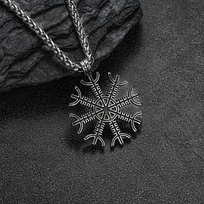 Planderful Everyday Genie Men Stainless Steel Snowflake Pendant Necklace Nordic Viking Style