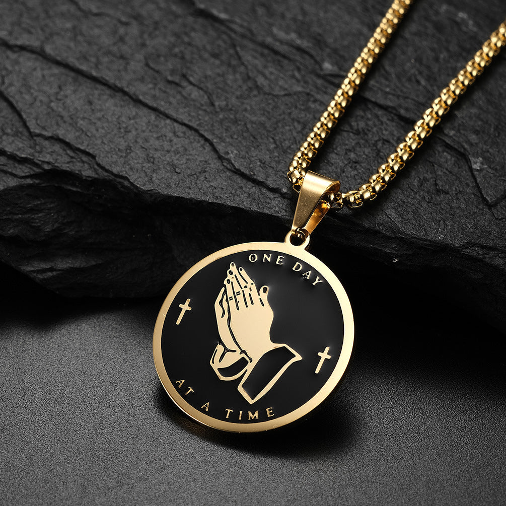 Prayer Hands Necklace Planderful Titanium Steel For Men And Women Hip Hop Retro Style Jewelry