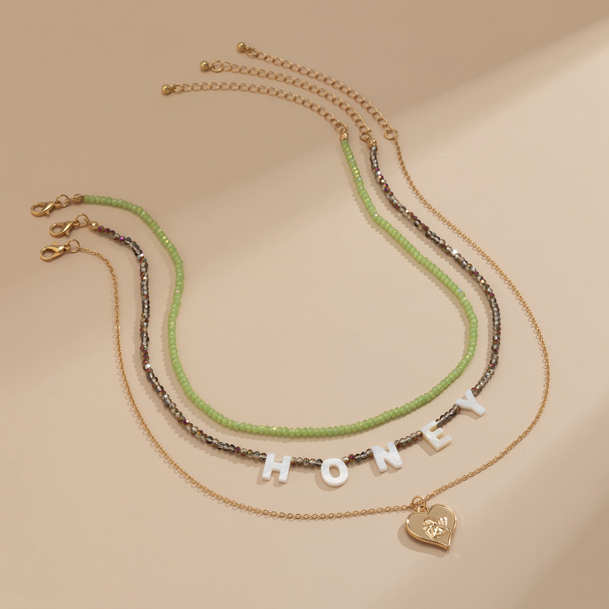 Honey Letter Necklace Stacked Portrait Beaded Heart By Planderful Vienna Verve For Women Chic Statement Jewelry