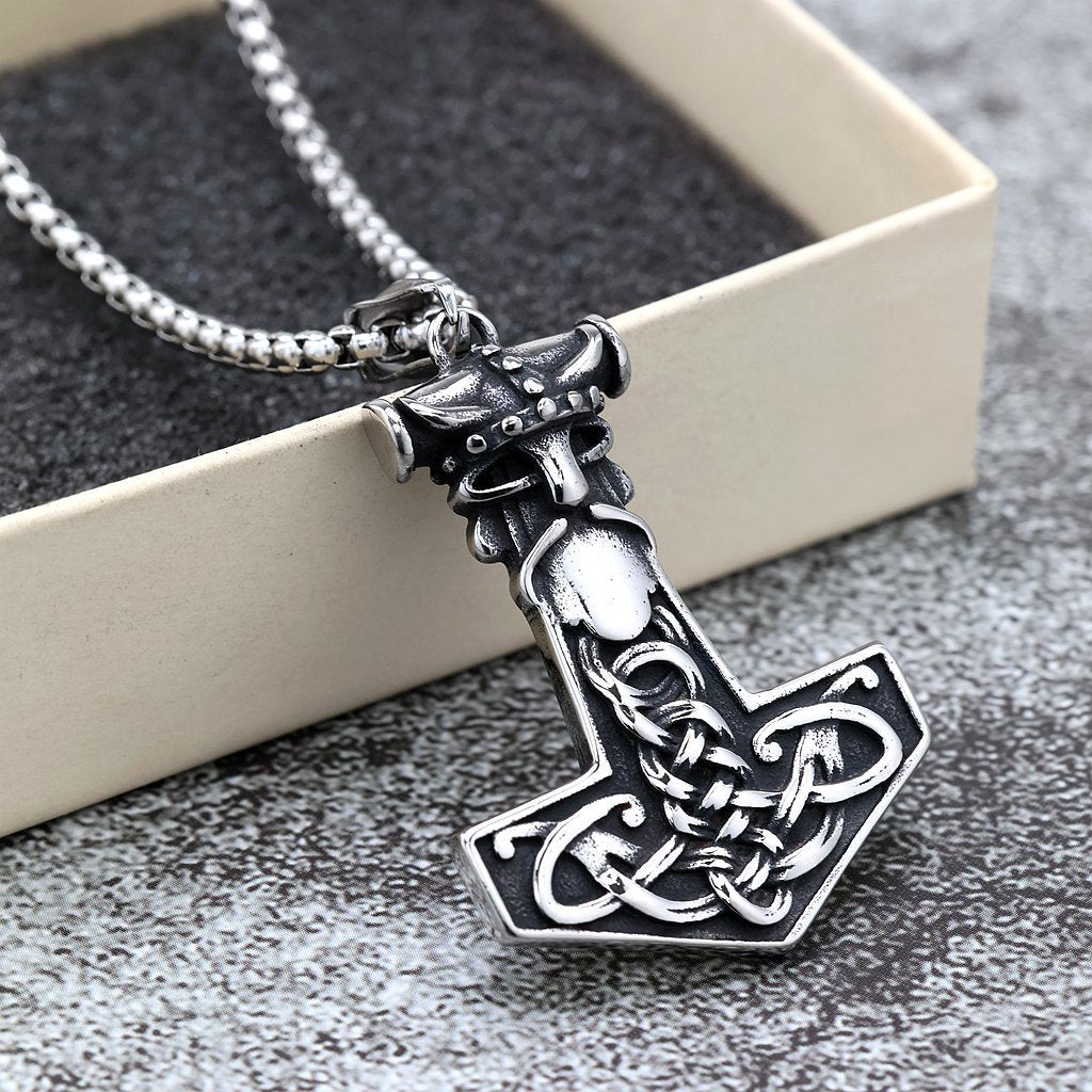 Planderful Nordic Viking Pendant For Men Stainless Steel Single Sided Necklace With Retro Style