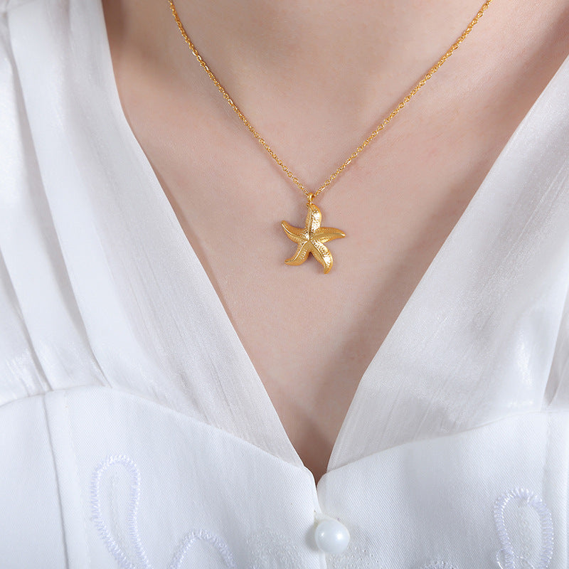 Golden Starfish Pendant Clavicle Necklace - Elegant European-American Resort Style Piece