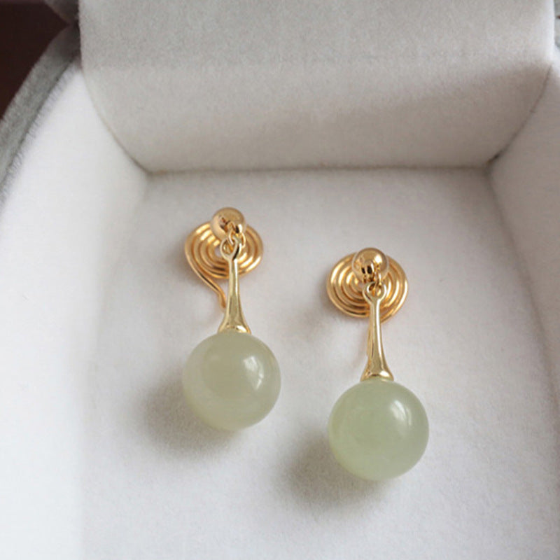 Luxurious Natural Jade Sterling Silver Earrings with Mosquito Incense Design