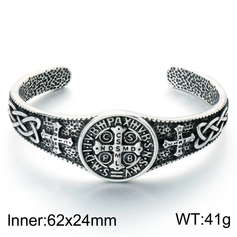 Nordic Viking Luhn Rune Kyle Knot Wide Face Bracelet Sheep Head Warrior Stainless Steel