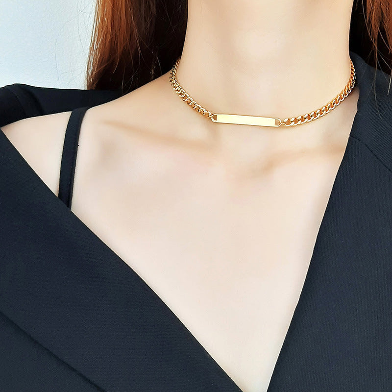 Stainless Steel 18K Gold Horizontal Bar Necklace Women's Jewelry