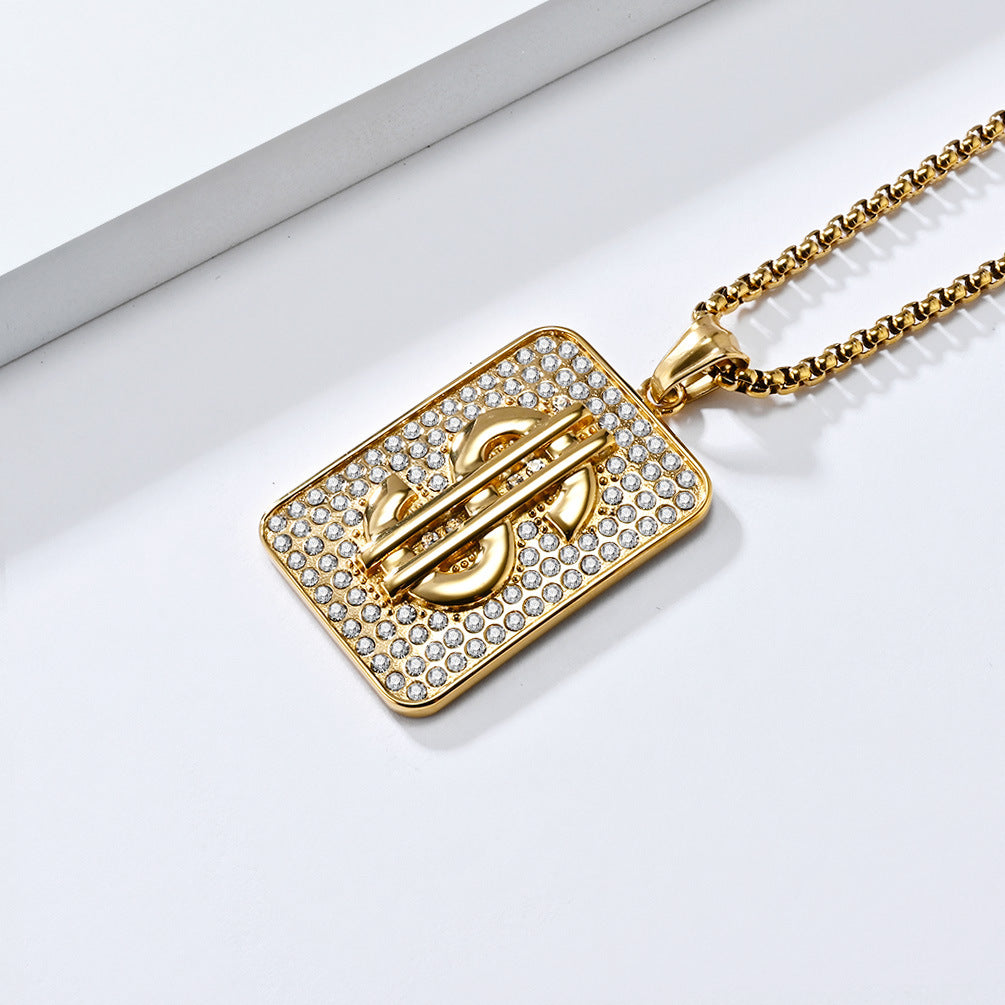 European and American Hip Hop Titanium Steel Gold Pendant Necklace