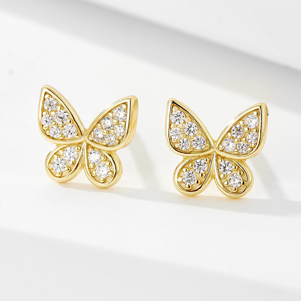 S925 Sterling Silver Butterfly Stud Earrings for Women
