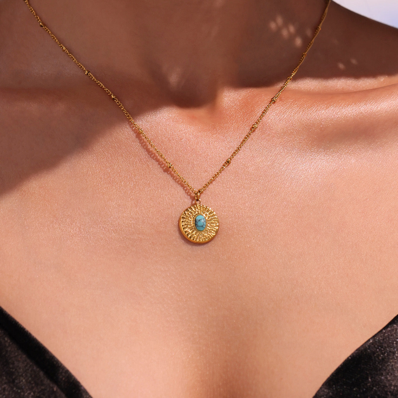 Planderful Turquoise Clavicle Necklace For Women 18K Gold