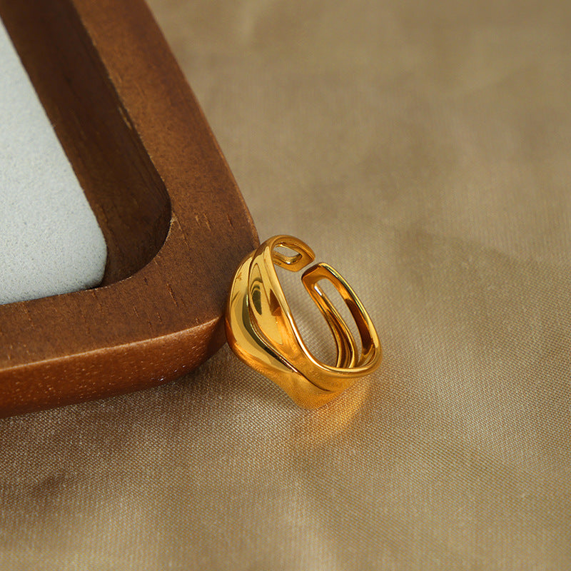 Luxurious Titanium Steel Gold-Plated Double-Layer Ring - Elegant Jewelry for Women of Style