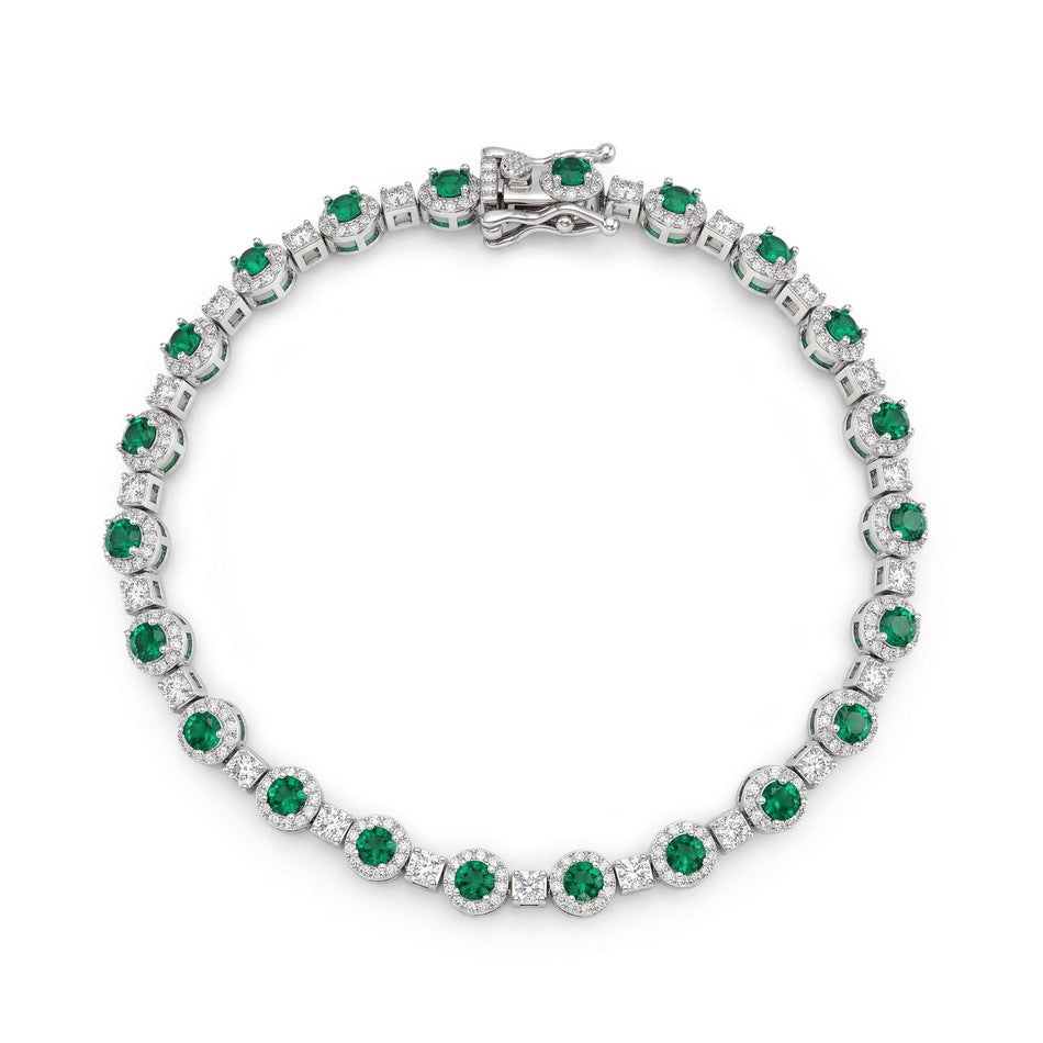 S925 Sterling Silver Lab-Grown Emerald Tennis Bracelet
