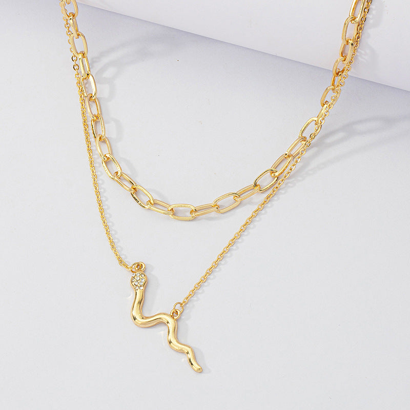 Planderful Vienna Verve Double-Layer Snake Necklace – Trendy European and American Fashion