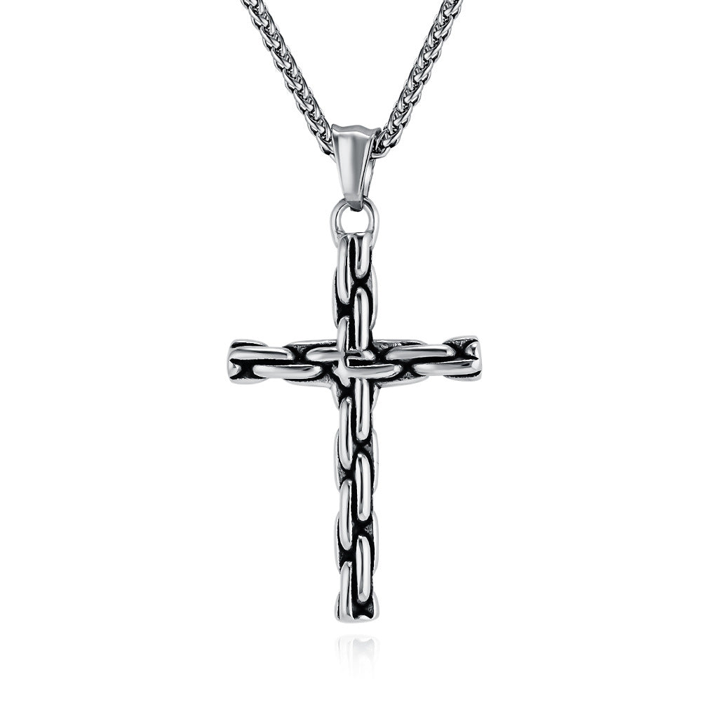 Cross-Border European American Retro Punk Stainless Steel Cross Necklace