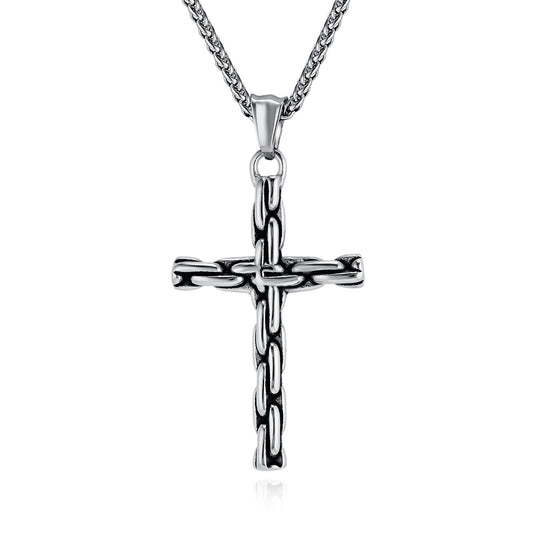 Cross-Border European American Retro Punk Stainless Steel Cross Necklace