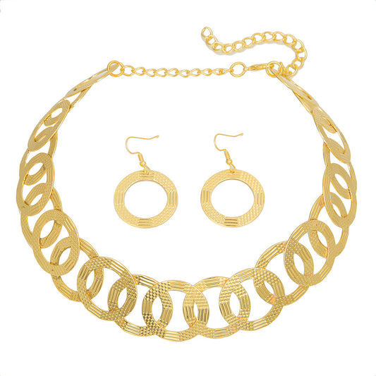 Metallic African Necklace and Earring Set with Circular Collar