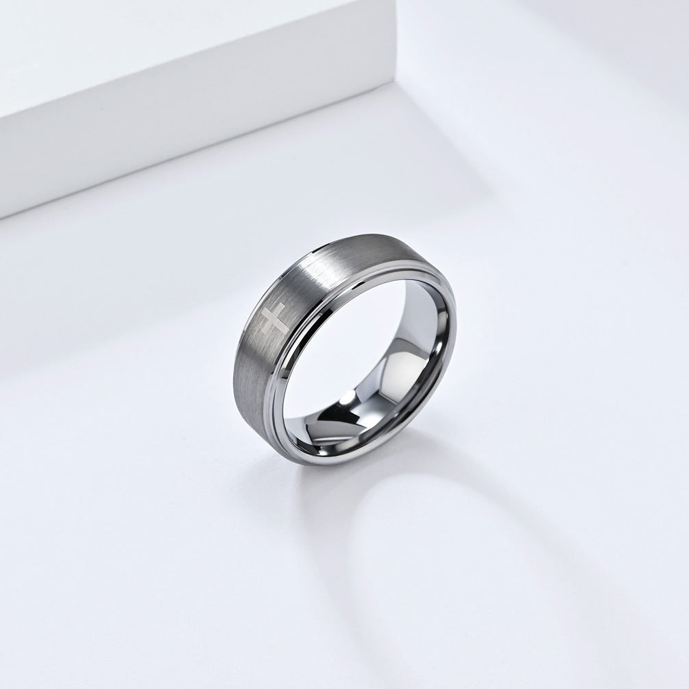 Fashionable Tungsten Steel Cross Ring Personalized Gift