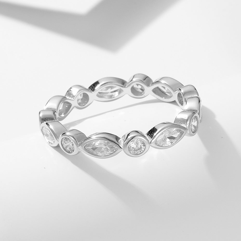 925 Sterling Silver Geometric Round Horse Eye Zircon Ring Stacked Wearing Ring Jewelry