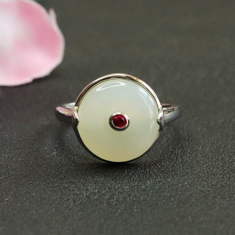 S925 Sterling Silver Adjustable Hotan Jade Ring - Fortune's Favor Collection by Planderful