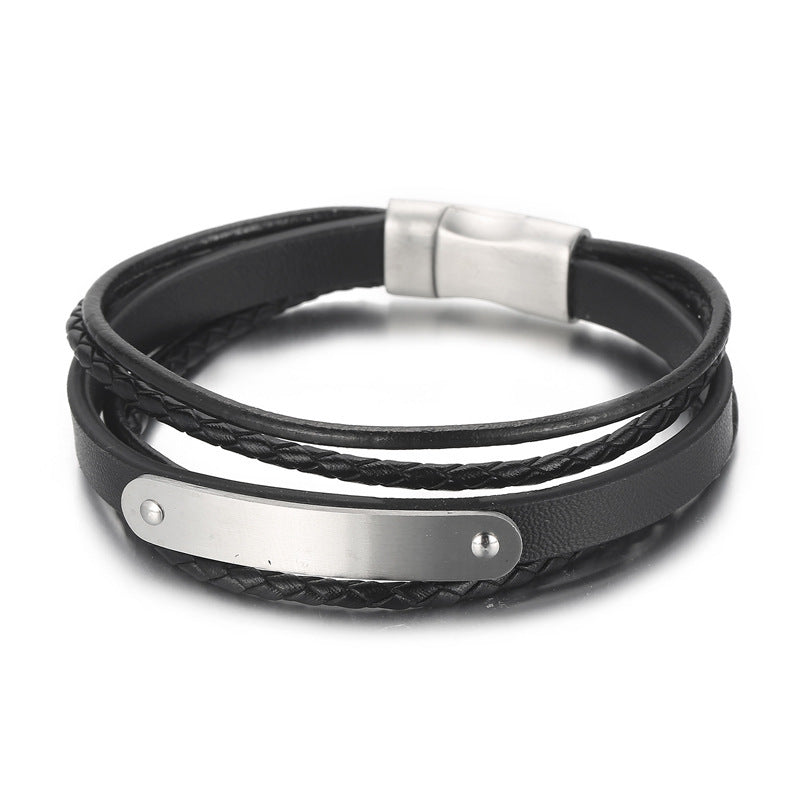 Planderful Mens Stainless Steel Magnetic Leather Bracelet