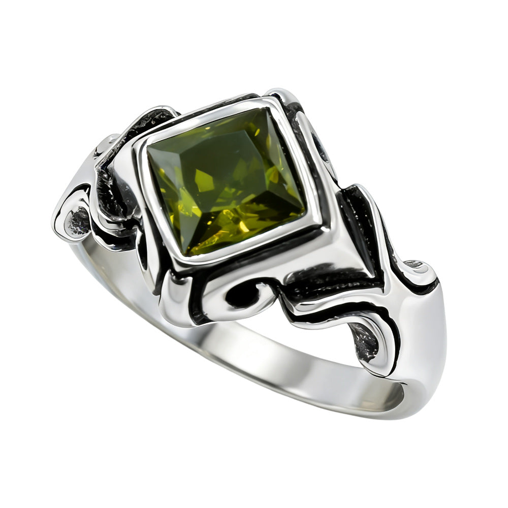Planderful Zircon Ring For Men Unisex Titanium Steel Retro European American Style Prismatic Sparkle