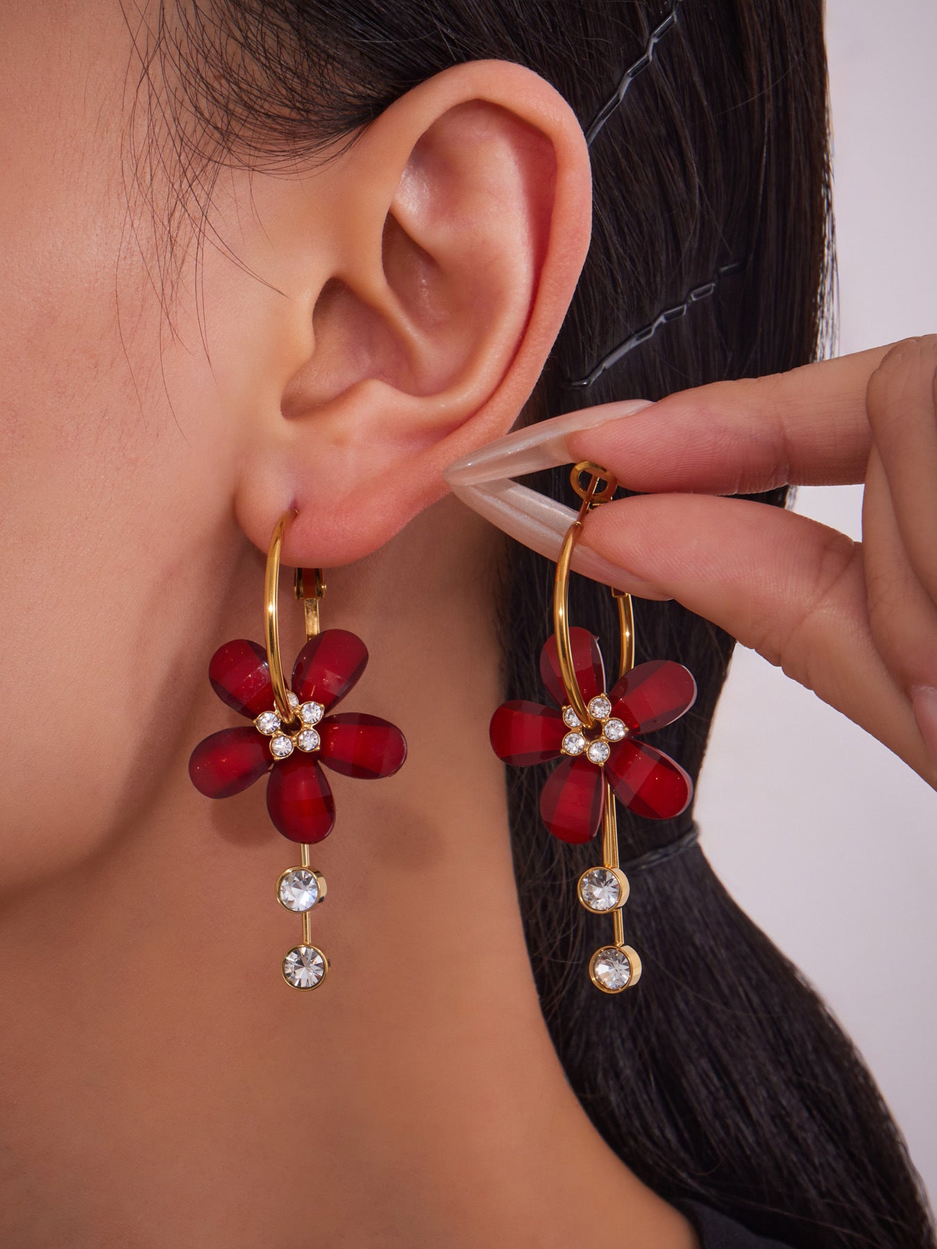 Planderful Camellia Zircon Tassel Earrings Women Stainless