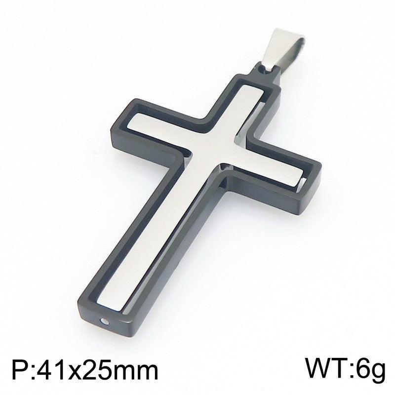 Popular Japanese And Korean Retro Rotatable Cross Two-Color Stainless Steel Men's Pendant Necklace