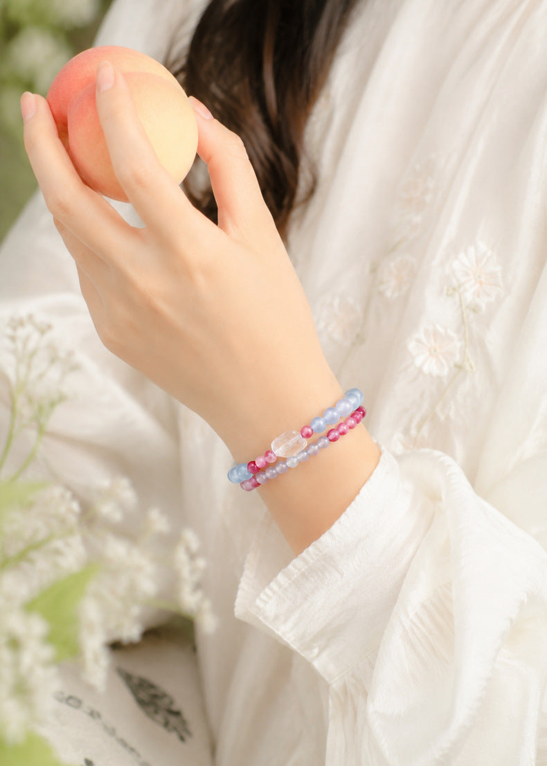Aquamarine Rose Quartz Chalcedony Bracelet
