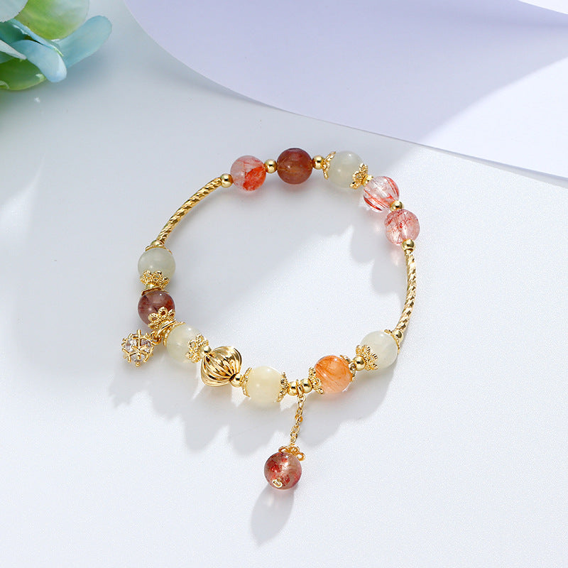 Peach Blossom Crystal Bracelet with Zircon Pendant for Women