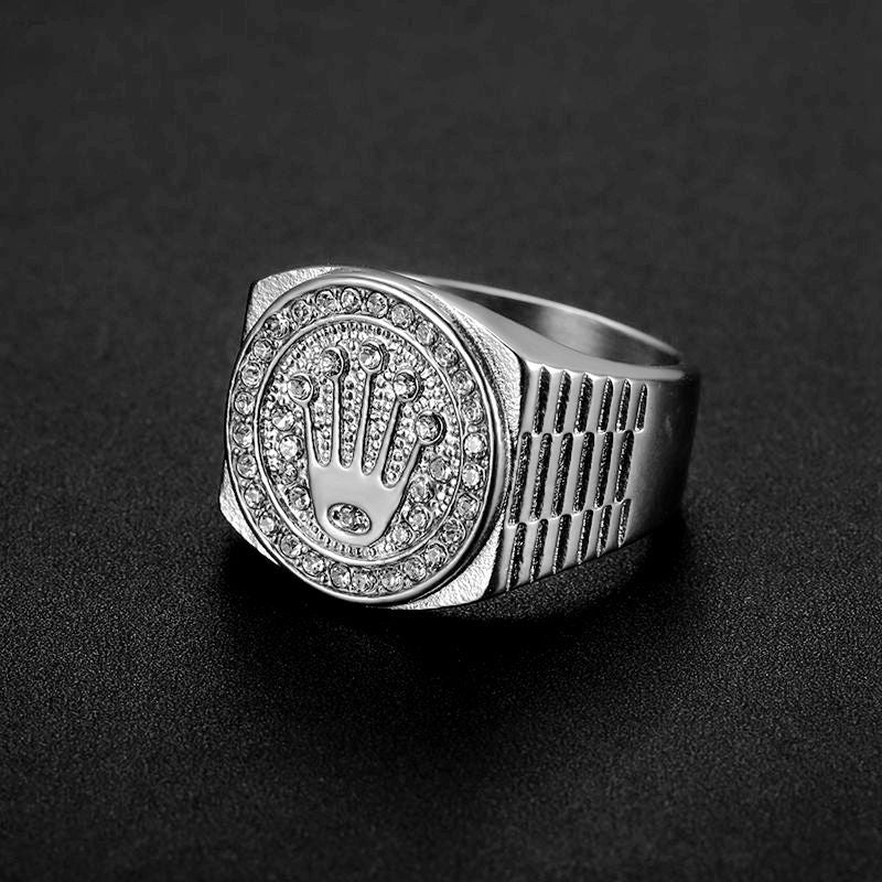 Planderful Everyday Genie Hip Hop Bold Ring For Men Stainless Steel Polished Zircon Crown Three Bead