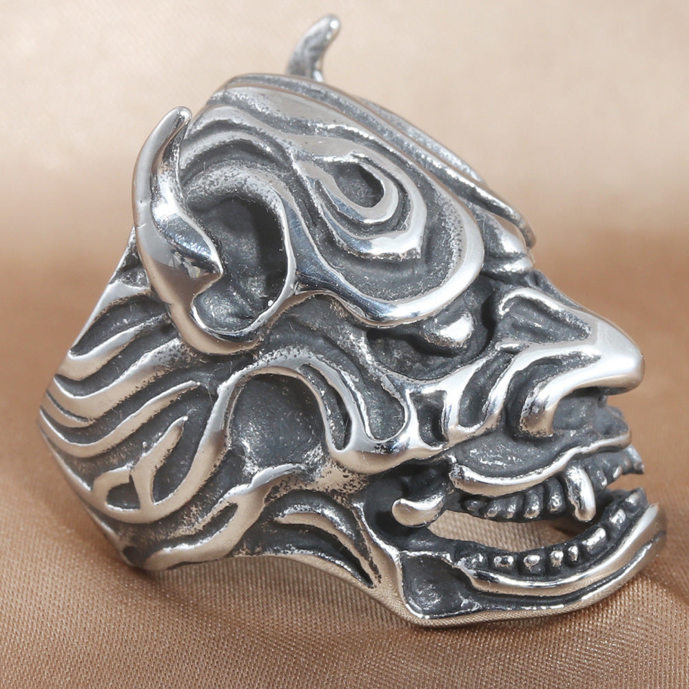 Titanium Steel Horned Monster Ring - Retro Trendy Men's Accessory in Stainless Steel
