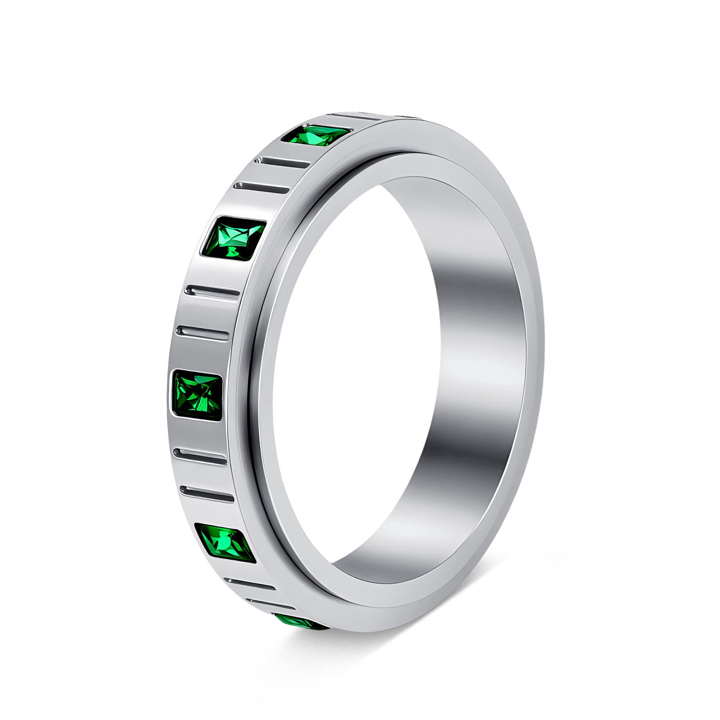 Planderful Everyday Genie Green Zircon Stainless Steel Decompression Ring For Women And Men Light Luxury