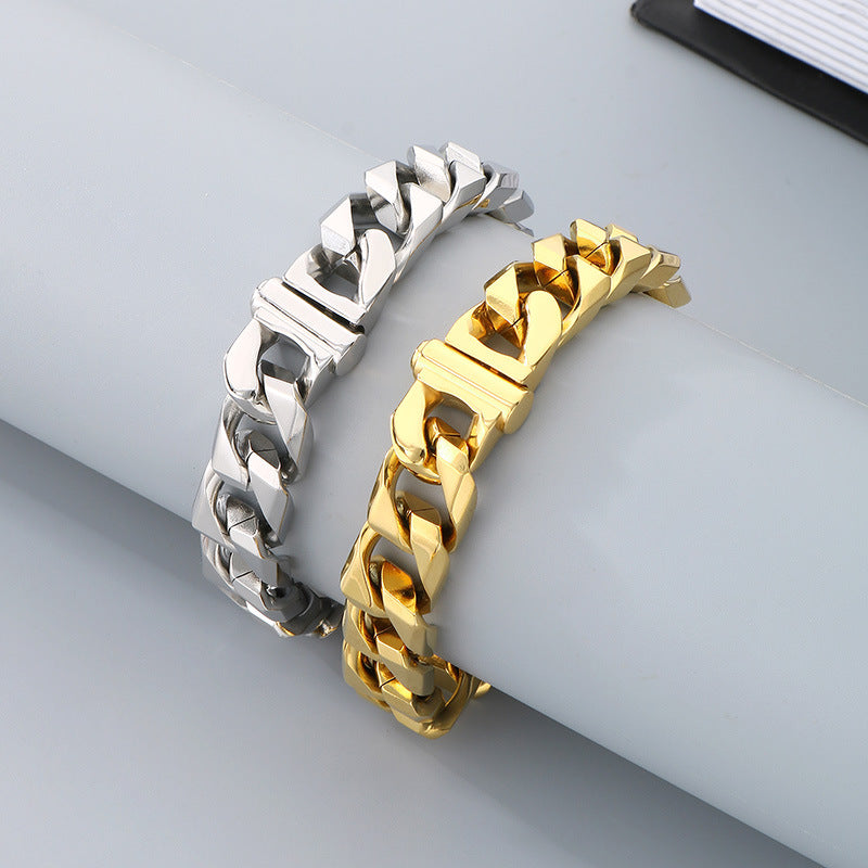 Hip-Hop Button Series – Woven Cuban Chain Dragon Head Buckle Titanium Bracelet