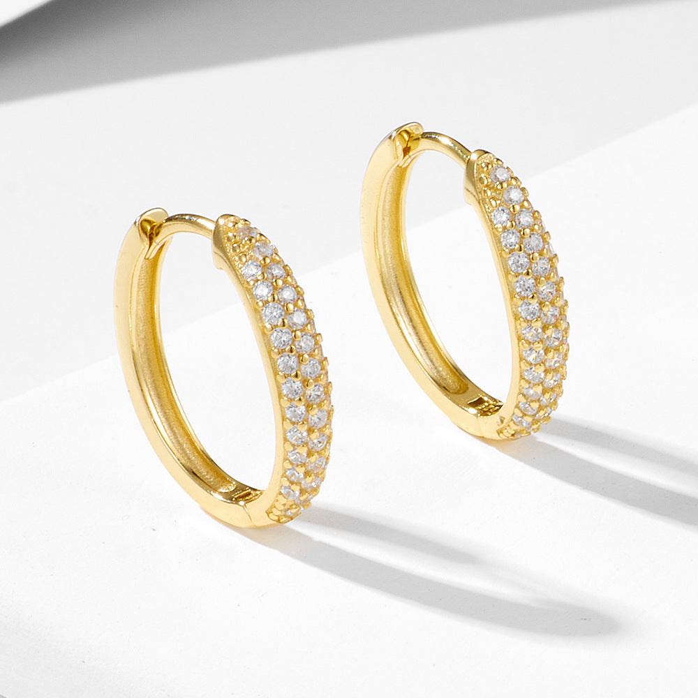 925 Sterling Silver Micro-Inlaid Zircon Circle Earrings Niche Hipster Earrings Personalized Ear Buckle