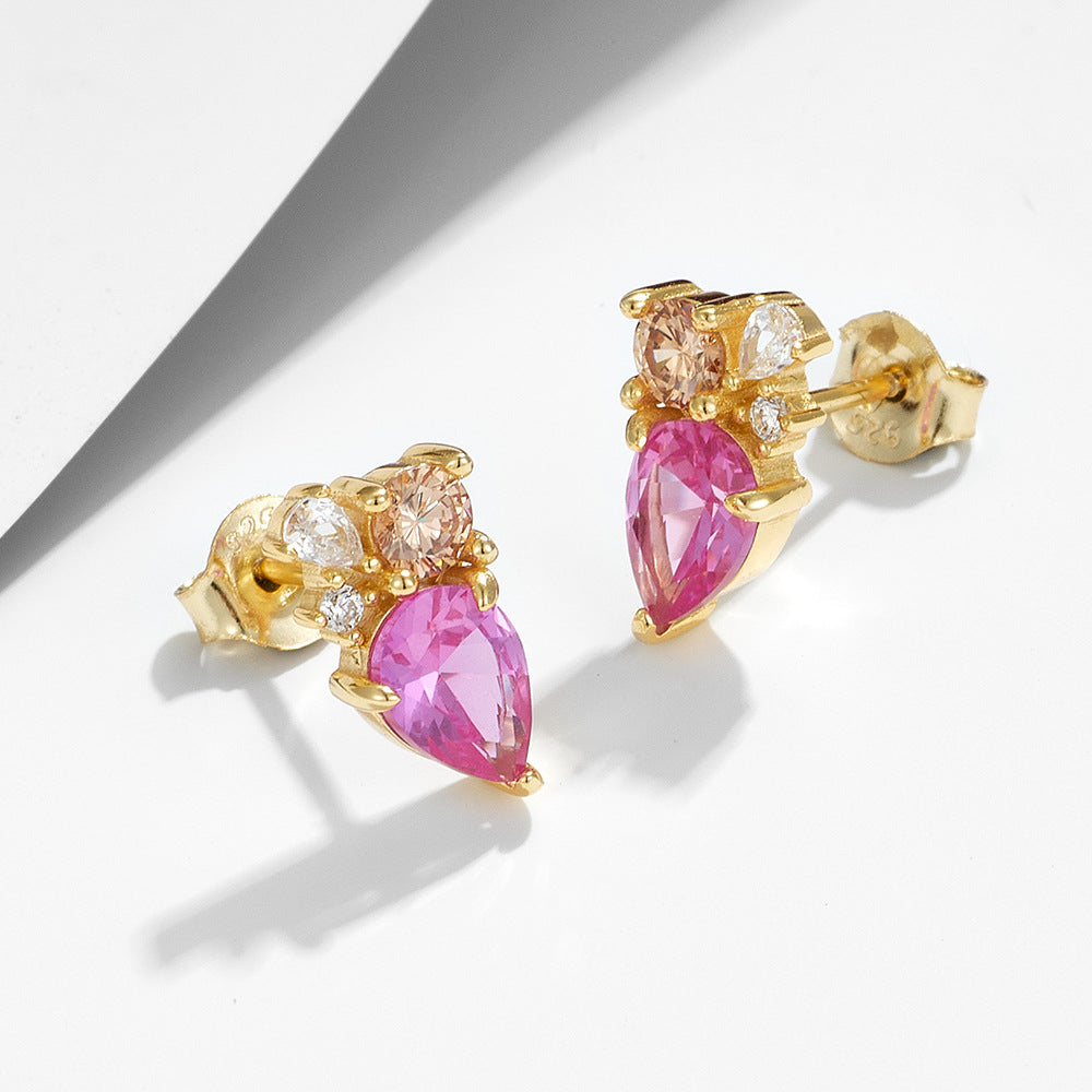 Classic Geometric Water Drop Zircon Sterling Silver Earrings Color Zircon Earrings
