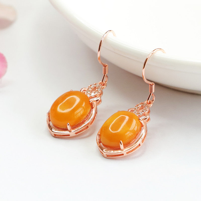 925 Sterling Silver Beeswax Amber Heart Earrings