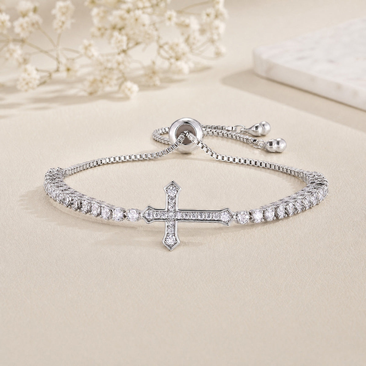 Cross Zircon Adjustable Copper Bracelet Unisex
