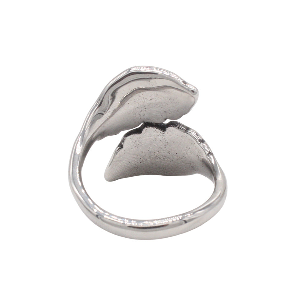 Planderful Jewelry Steel Ring Leaf Ring Unisex Retro Design Inspired By European And American Style