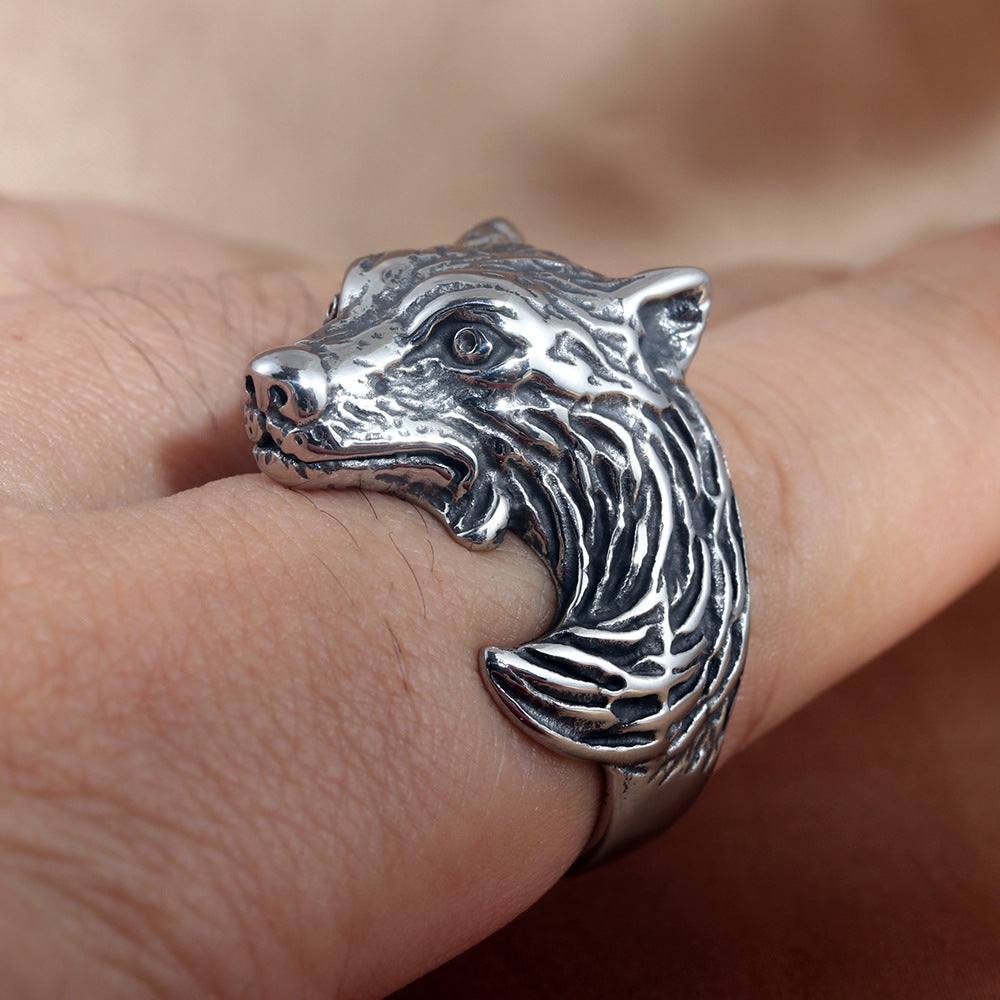 Titanium Steel Retro Wolf Ring for Men - Trendy Animal Jewelry Accessory