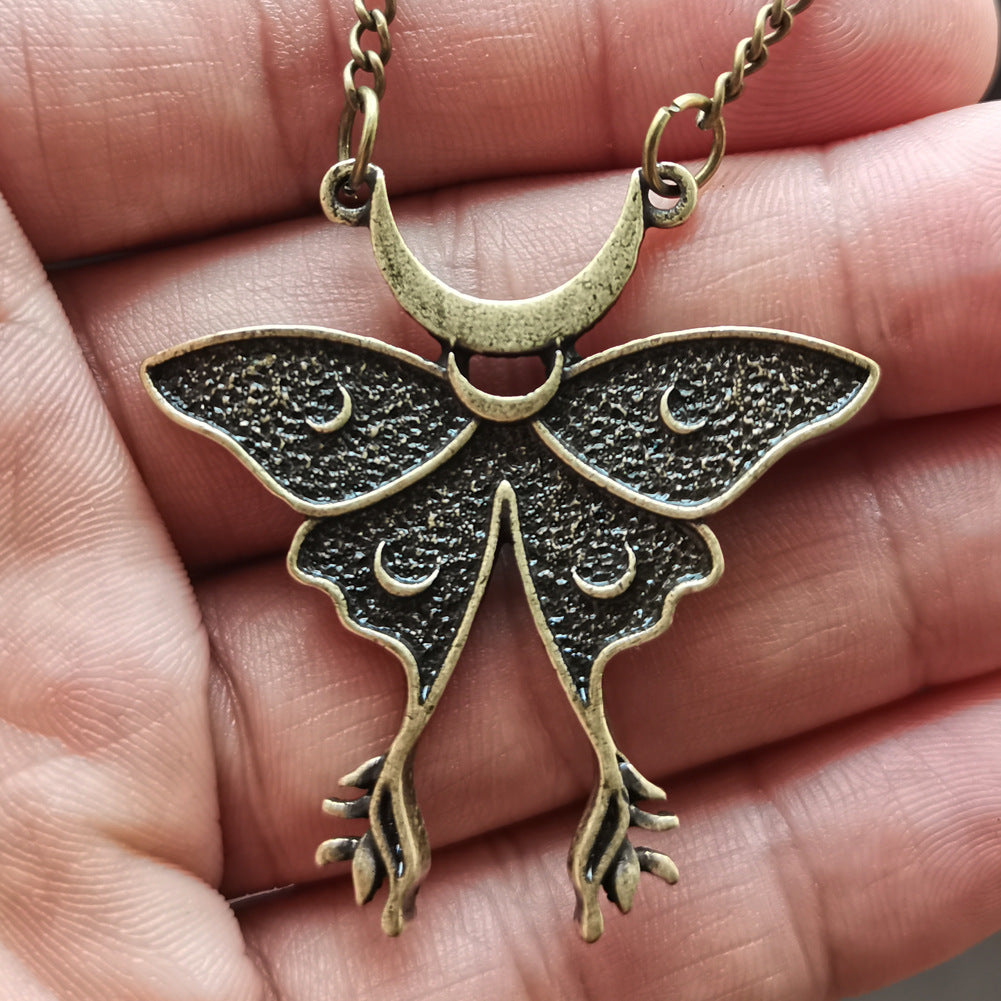 Vintage Moon and Moth Zinc Alloy Necklace - Norse Legacy Collection