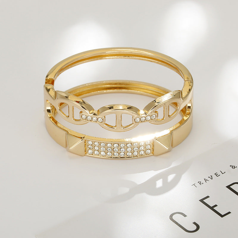 Radiant Rose Gold European Bracelet, Exquisite Wide Women's Titanium Bracelet